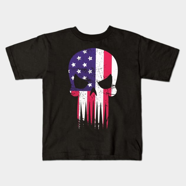 Usa Flag American Skull Military Veteran Patriotic Army  T-Shirt Kids T-Shirt by moohe